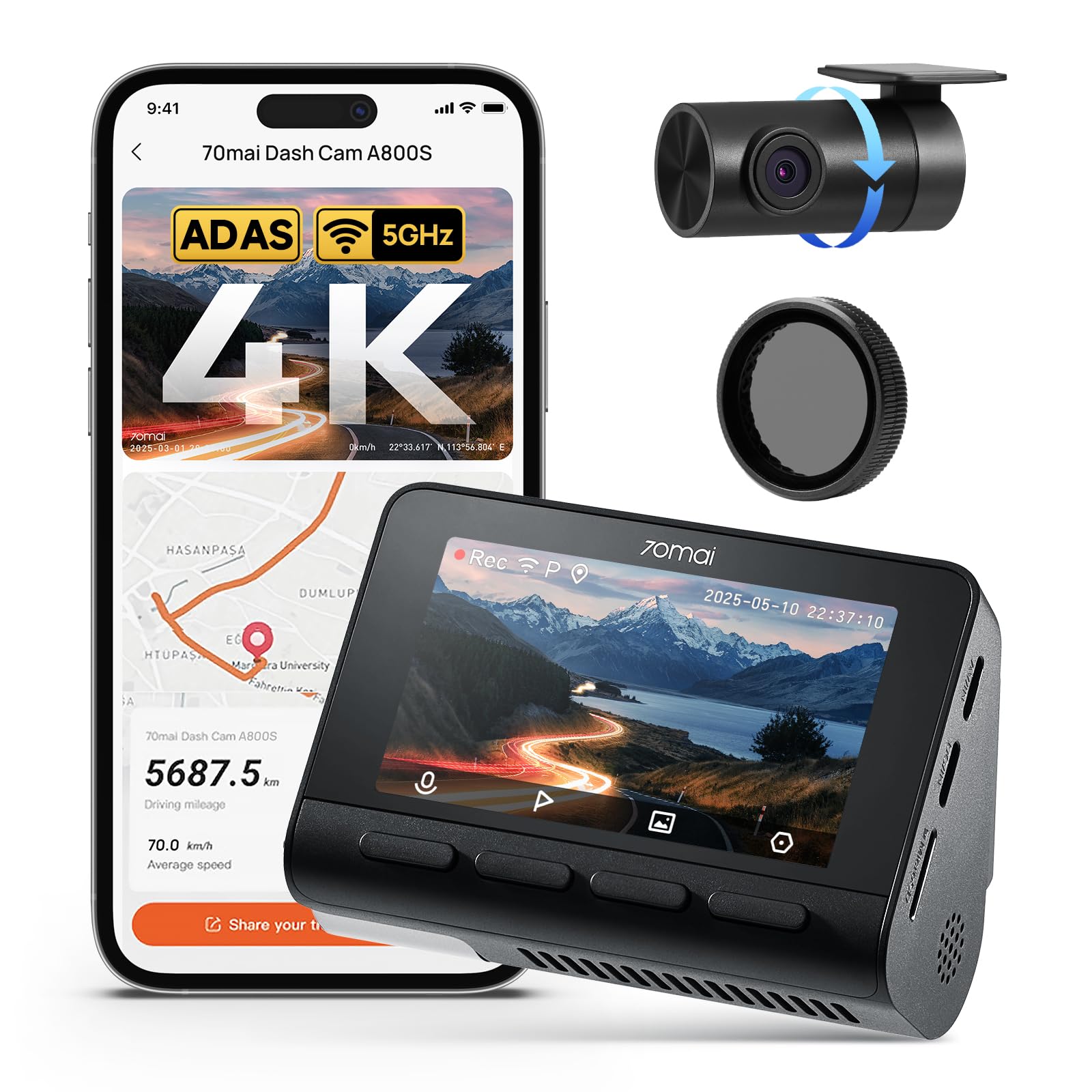 プロフ必読　70mai Dash Cam 4K A800SE Amazon.com: 【70mai 4K Dash Cam A800S + Circular Polarizing Lens